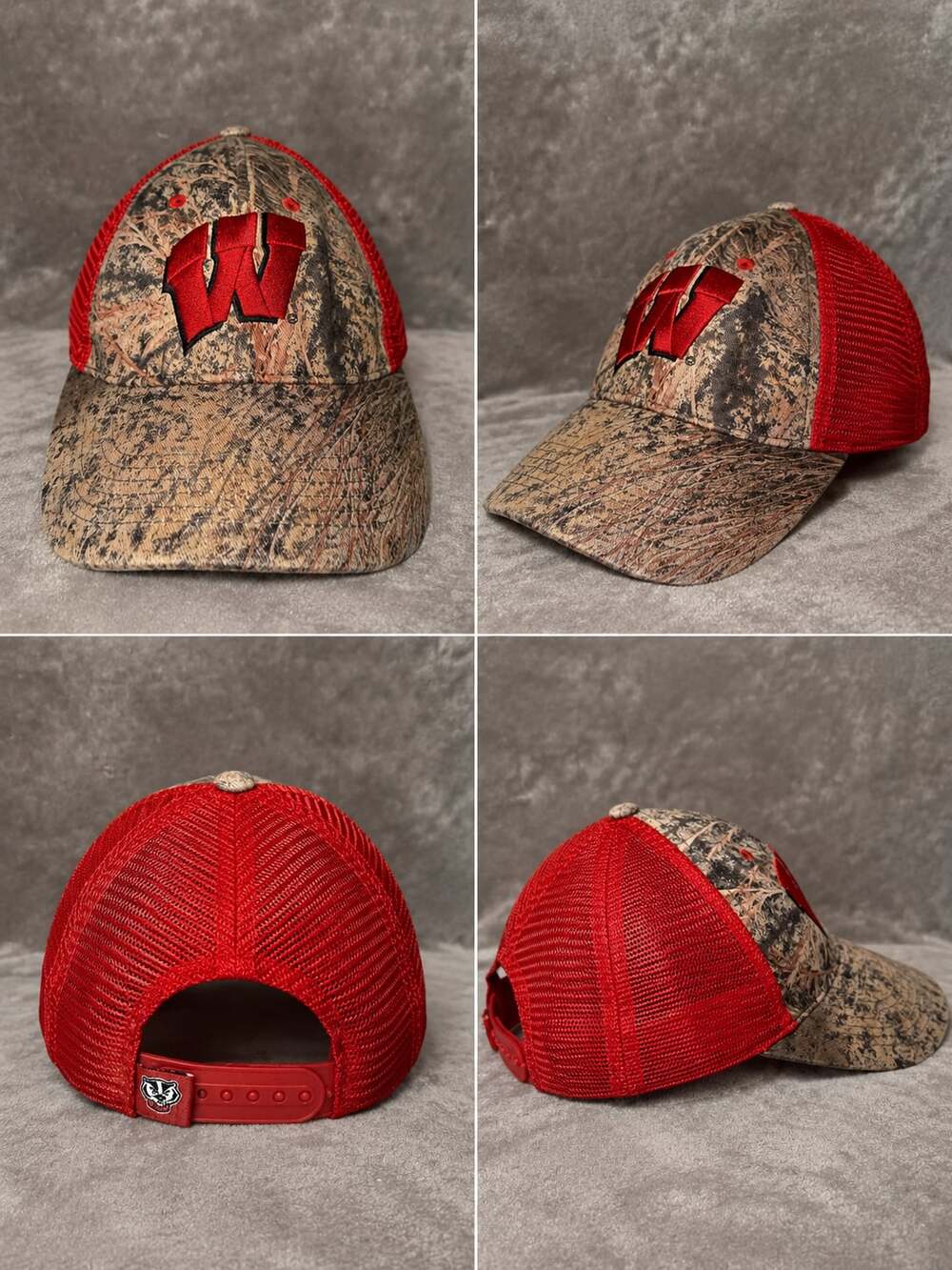 NCAA Wisconsin Badgers Camouflage Red Mesh Trucker Hat Snapback